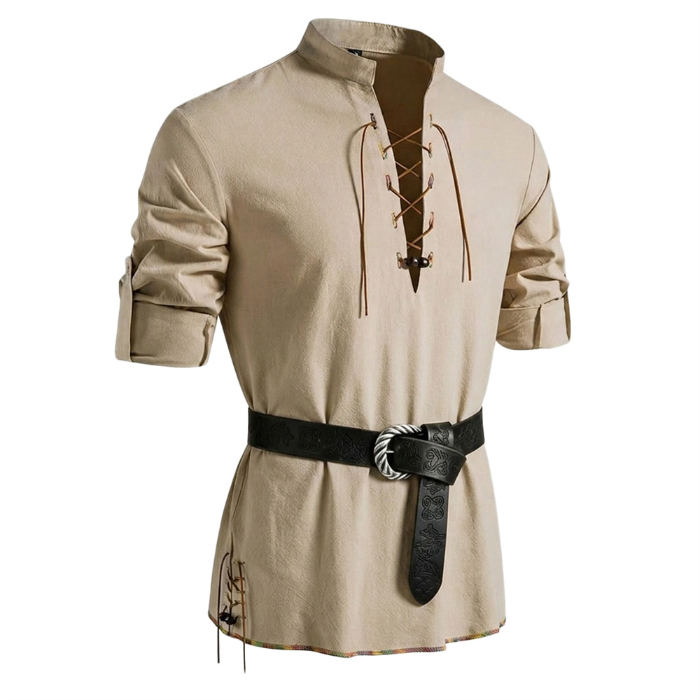 Medieval Gothic Lace Up Pirate Shirt - Męska koszula z bawełny o wyglądzie