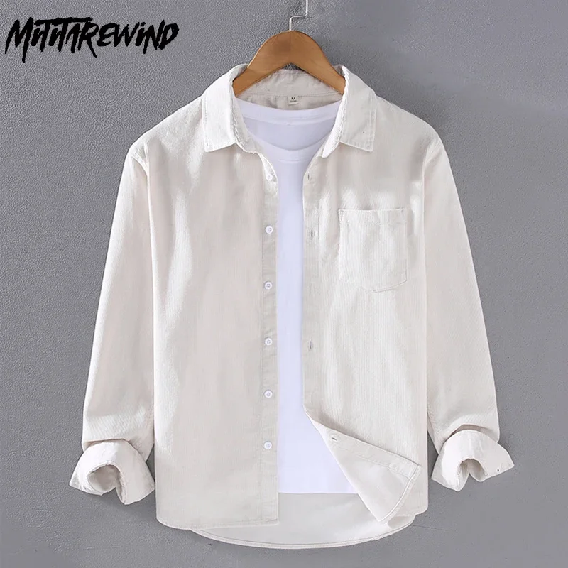 Corduroy Button Up Shirt Men - Męska koszula z długim rękawem na