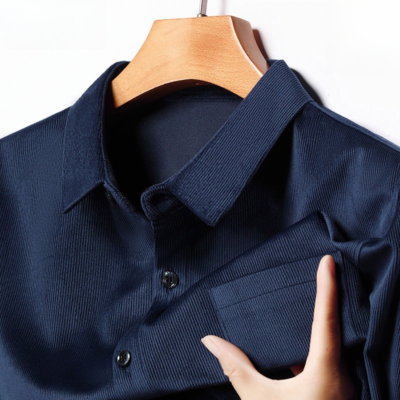 Corduroy Button Up Shirt Men - Męska koszula sztruksowa z długim rękawem