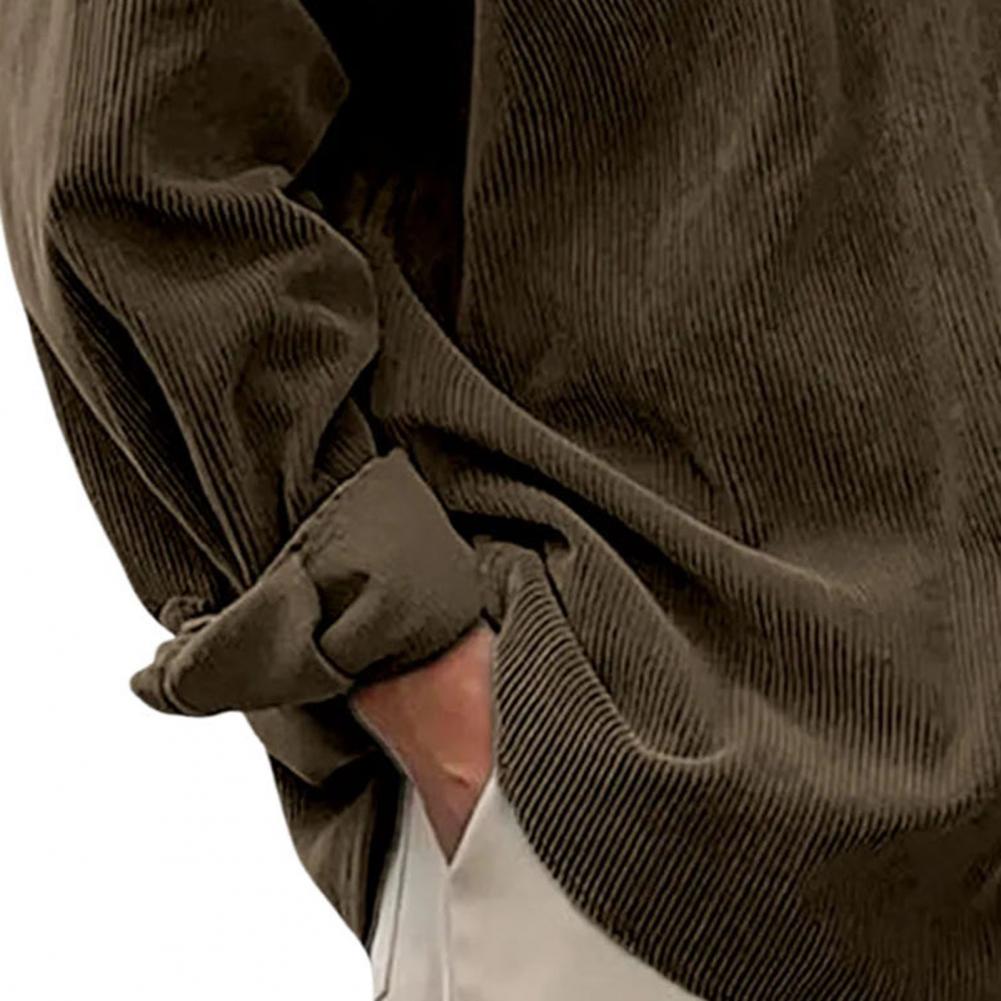 Corduroy Button Up Shirt Men - Męskie koszule casualowe na zewnątrz, jednokolorowe,