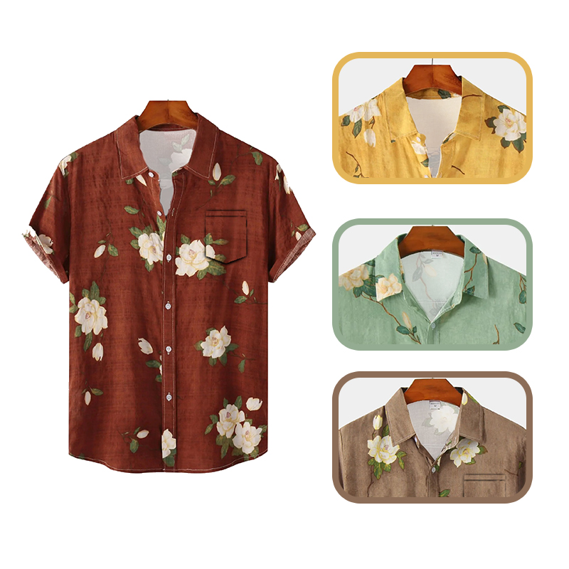 Vintage Hawaiian Floral Shirt - Męska koszula z krótkim rękawem w