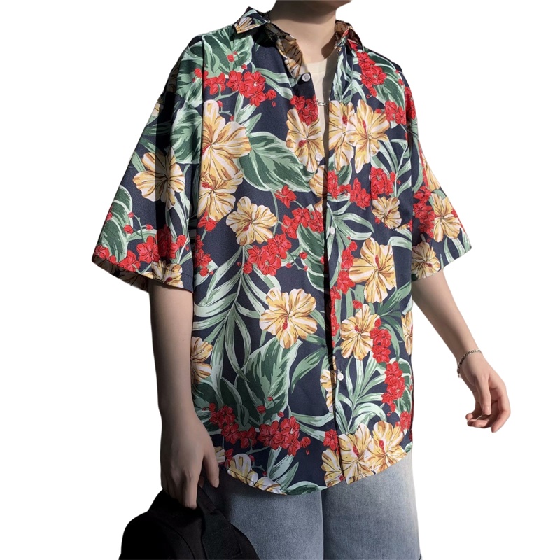 Vintage Hawaiian Floral Shirt - Casualowe kwiatowe nadruki Retro hawajskie nowe