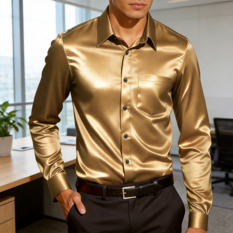 Mens Satin Silk Dress Shirt - Męska koszula z imitacji satyny, z