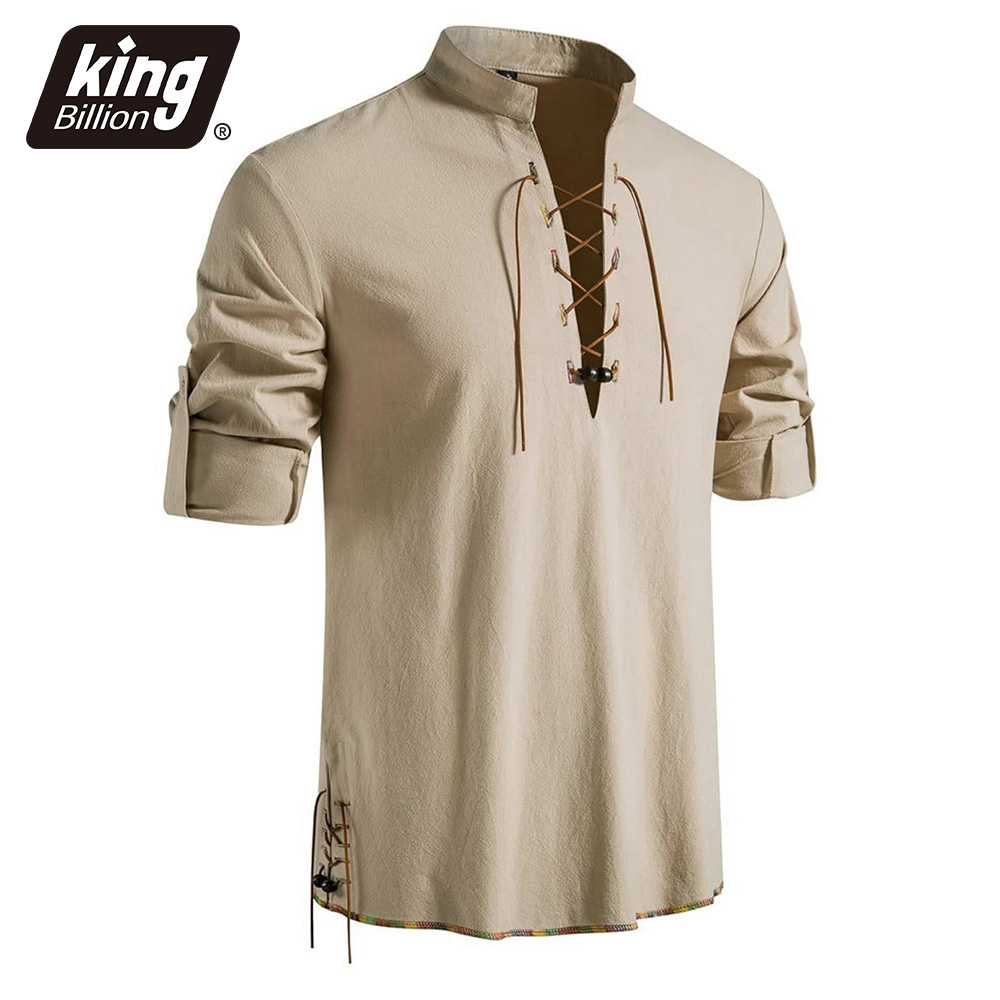 Medieval Gothic Lace Up Pirate Shirt - Męska koszula Henley z dekoltem w