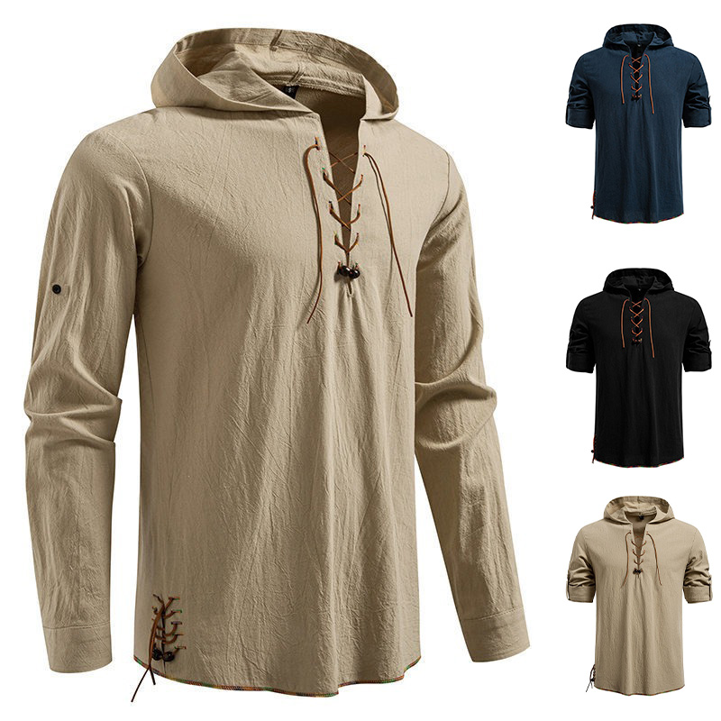 Medieval Gothic Lace Up Pirate Shirt - Męska koszulka z długim rękawem i
