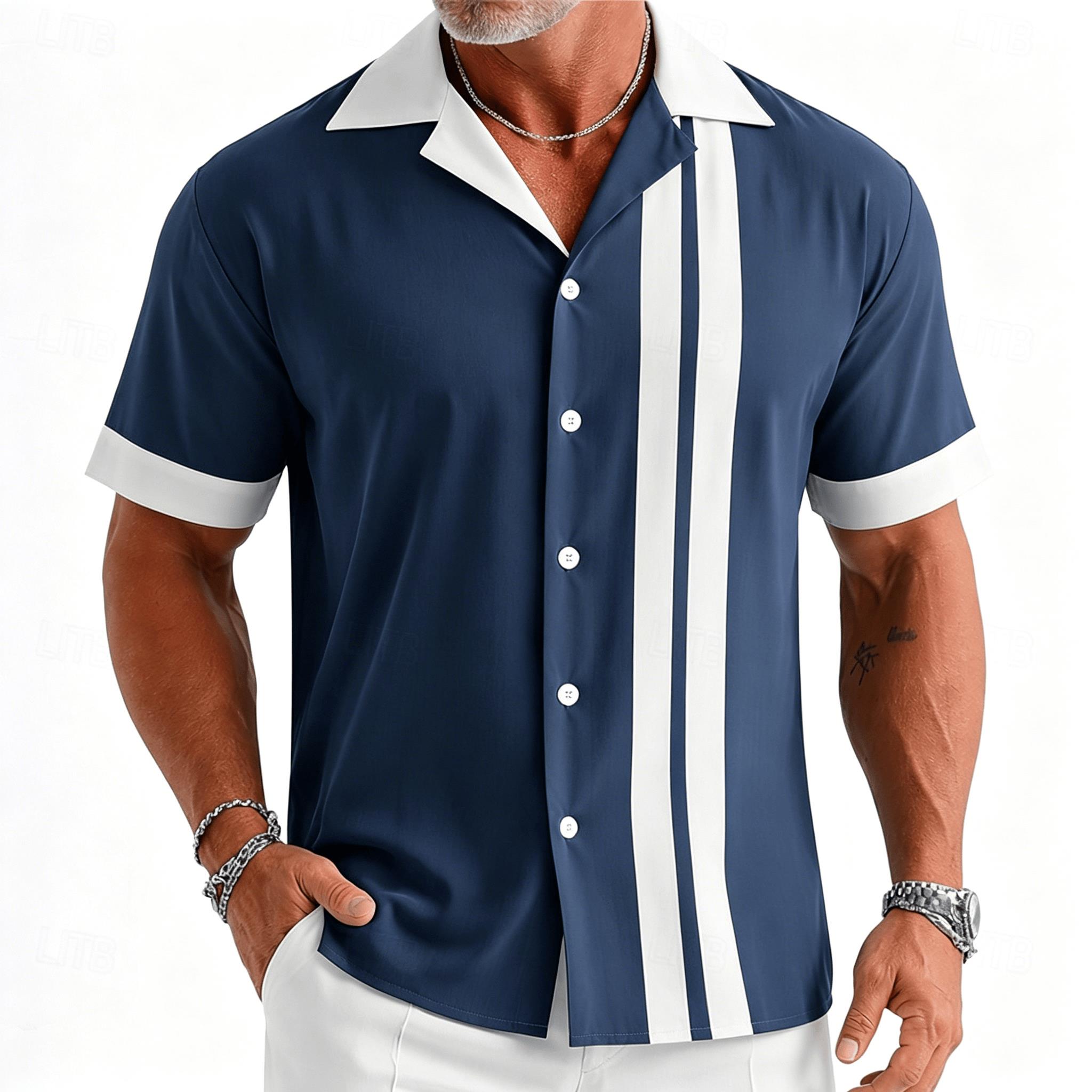 Short Sleeve Bowling Shirt Retro - Męska koszula w stylu vintage, w