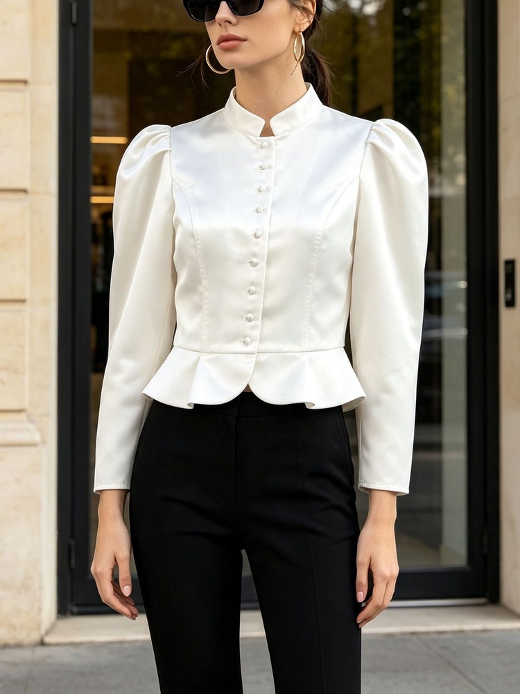 Mandarin Collar Formal Shirt Slim Fit - Bluzka Tossy z peplumem, długim rękawem,