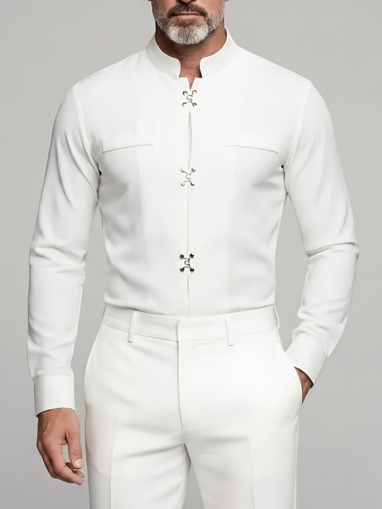 Mandarin Collar Formal Shirt Slim Fit - Luksusowa męska koszula z kołnierzykiem mandaryńskim,