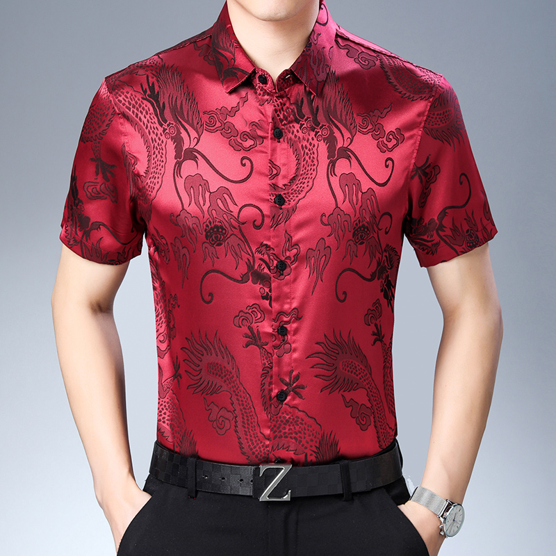Moda męska wzór jedwabna koszu – Mens Satin Silk Dress Shirt recenzja i cena