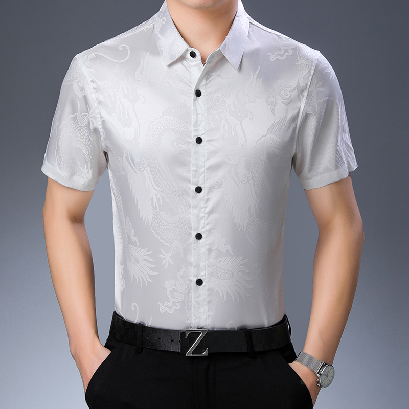 Moda męska wzór jedwabna koszu – Mens Satin Silk Dress Shirt recenzja i cena