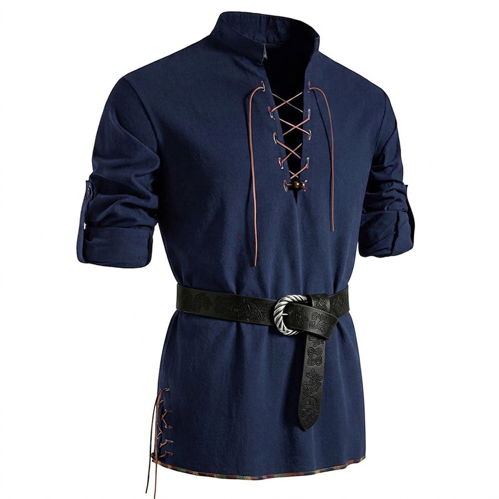 Męska koszula z bawełny o wygl – Medieval Gothic Lace Up Pirate Shirt recenzja i cena