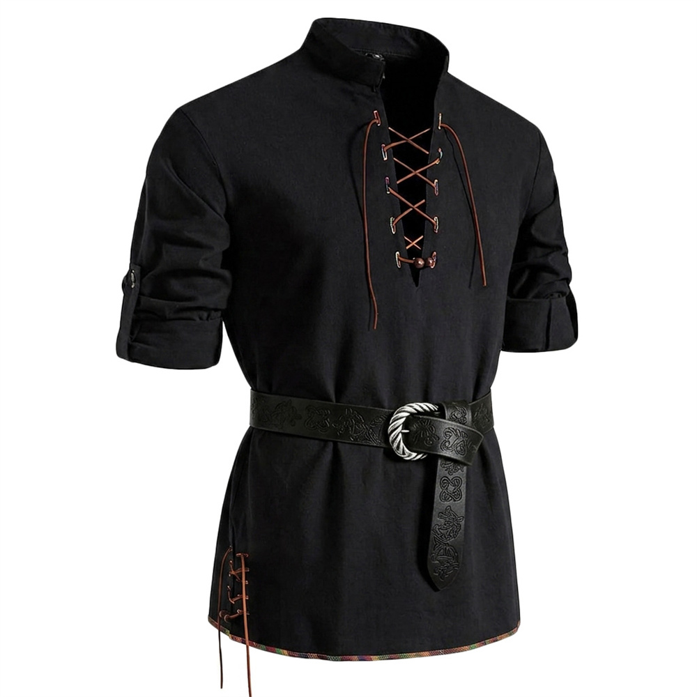 Męska koszula z bawełny o wygl – Medieval Gothic Lace Up Pirate Shirt recenzja i cena
