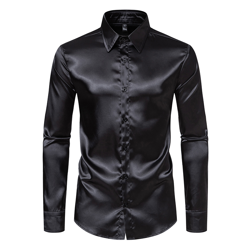 Męskie czarne satynowe luksuso – Mens Satin Silk Dress Shirt recenzja i cena