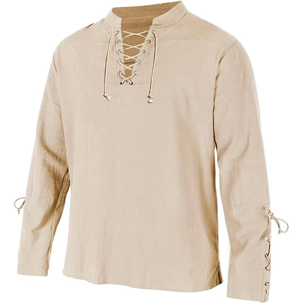 Męskie koszule z długim rękawe – Medieval Gothic Lace Up Pirate Shirt recenzja i cena