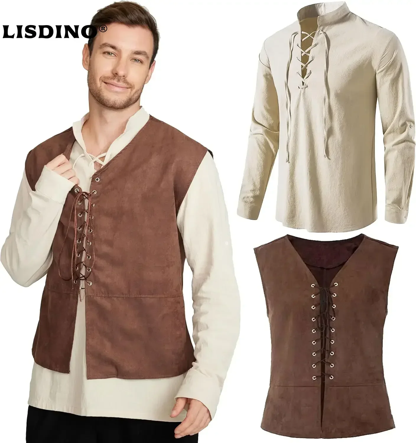 2-częściowy zestaw męski: śred – Medieval Gothic Lace Up Pirate Shirt recenzja i cena