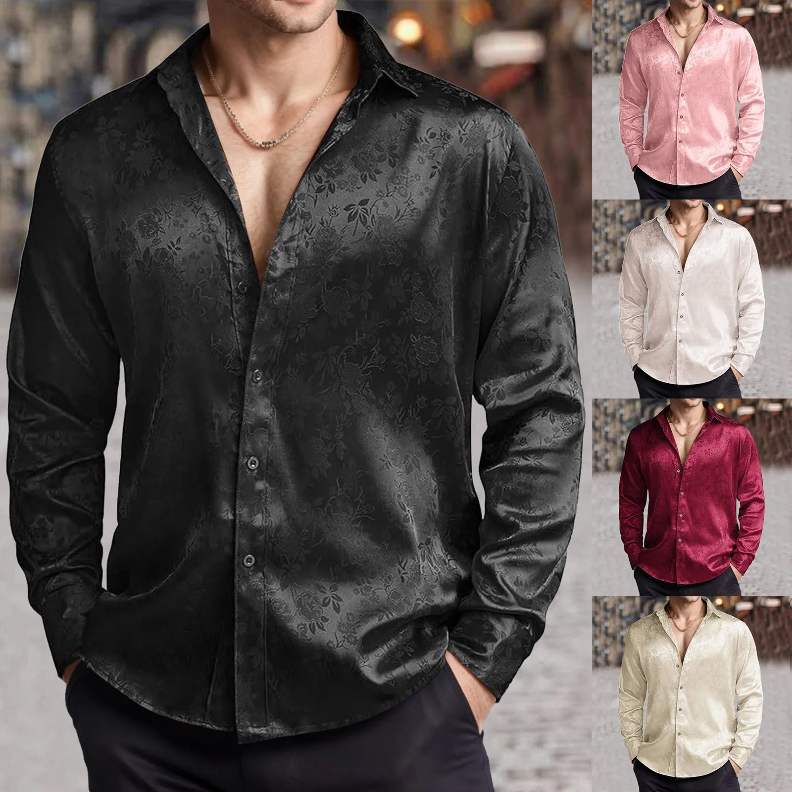Męska koszula z imitacji jedwa – Mens Satin Silk Dress Shirt recenzja i cena