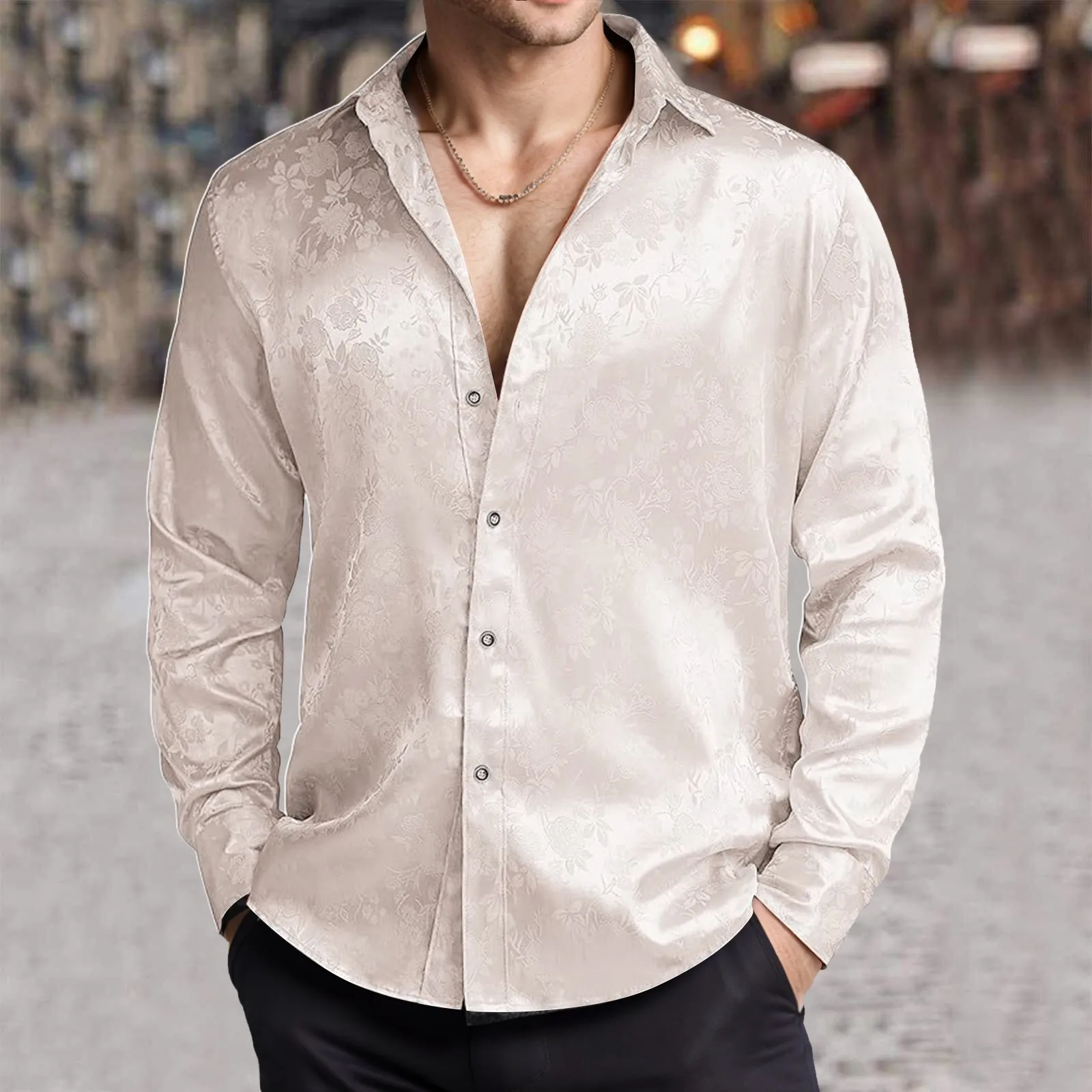 Męska koszula z imitacji jedwa – Mens Satin Silk Dress Shirt recenzja i cena