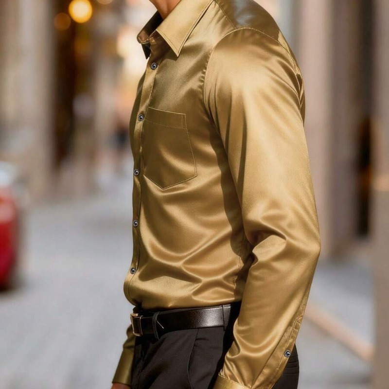 Męska koszula z imitacji satyn – Mens Satin Silk Dress Shirt recenzja i cena