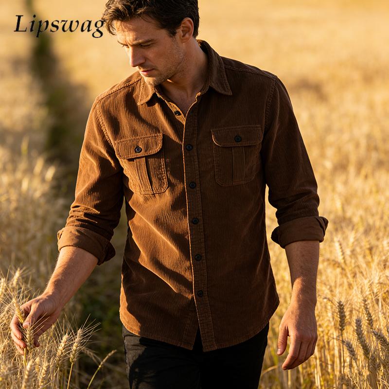 Męskie kurtki koszulowe z sztr – Corduroy Button Up Shirt Men recenzja i cena