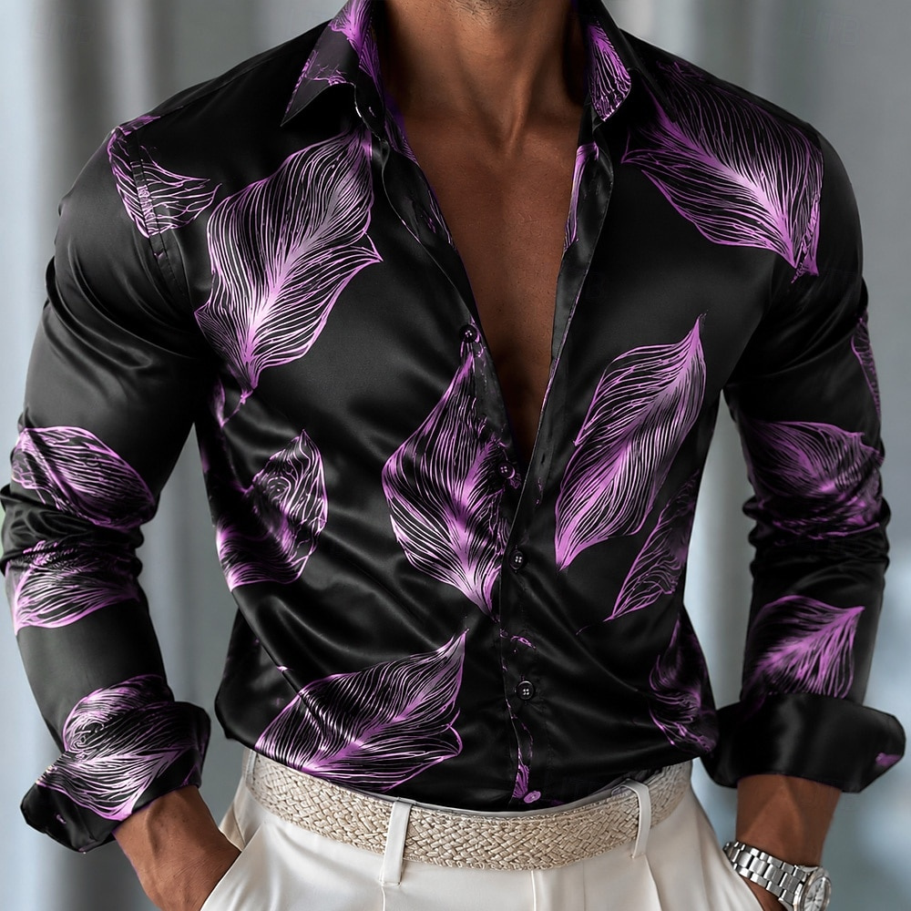 Męska koszula satynowa w liści – Mens Satin Silk Dress Shirt recenzja i cena