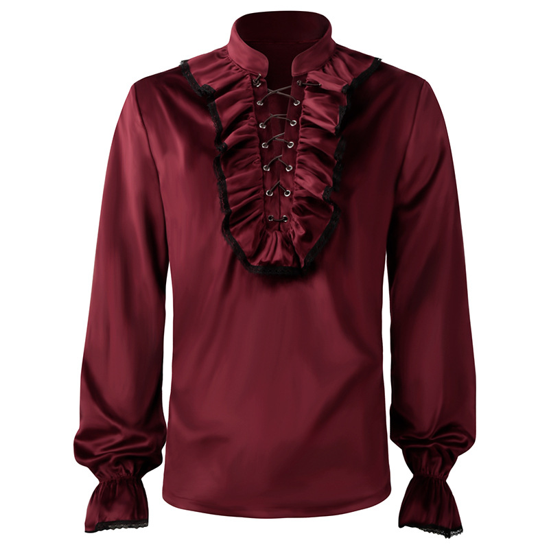 Czerwone zasznurowane falbany  – Medieval Gothic Lace Up Pirate Shirt recenzja i cena
