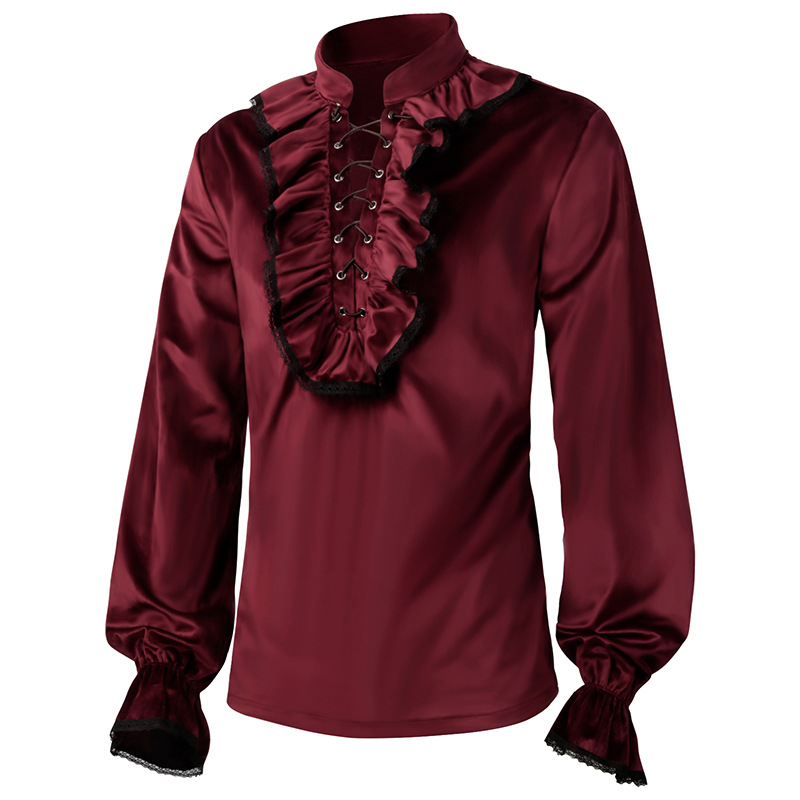 Czerwone zasznurowane falbany  – Medieval Gothic Lace Up Pirate Shirt recenzja i cena
