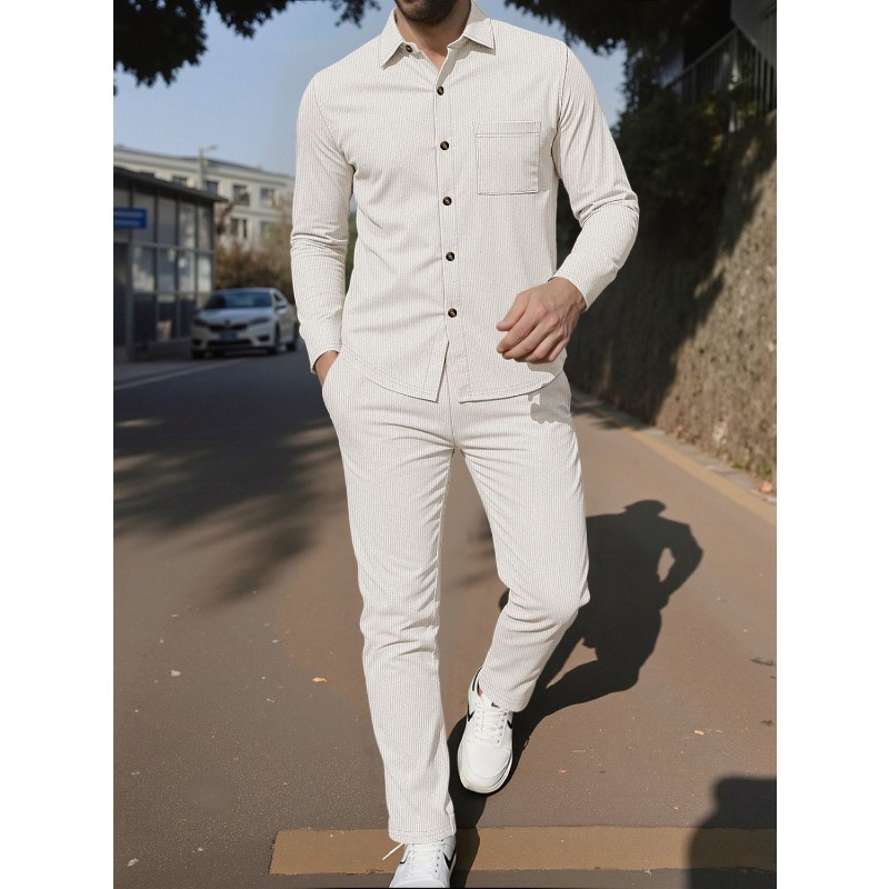 Męski dwuczęściowy zestaw z ko – Corduroy Button Up Shirt Men recenzja i cena