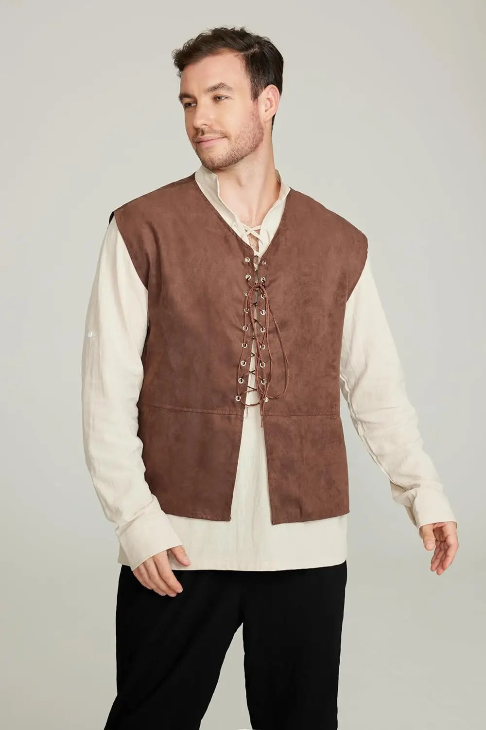 2-częściowy zestaw męski: śred – Medieval Gothic Lace Up Pirate Shirt recenzja i cena