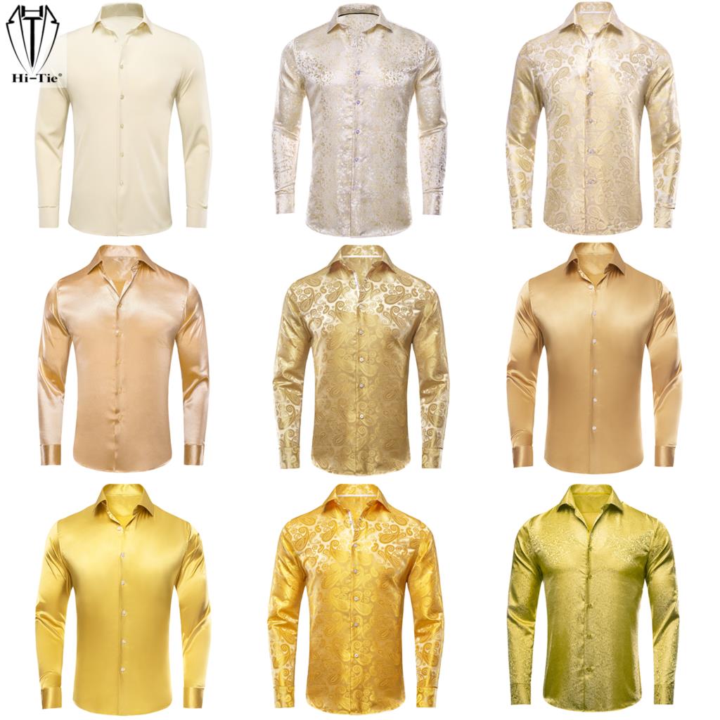 Hity-Tie Gold beżowa kość słon – Mens Satin Silk Dress Shirt recenzja i cena