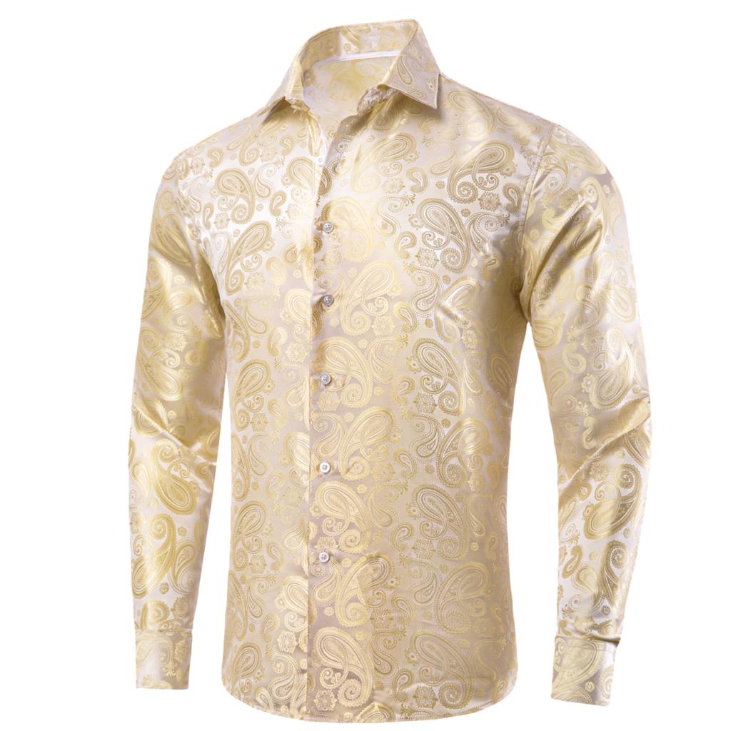 Hity-Tie Gold beżowa kość słon – Mens Satin Silk Dress Shirt recenzja i cena