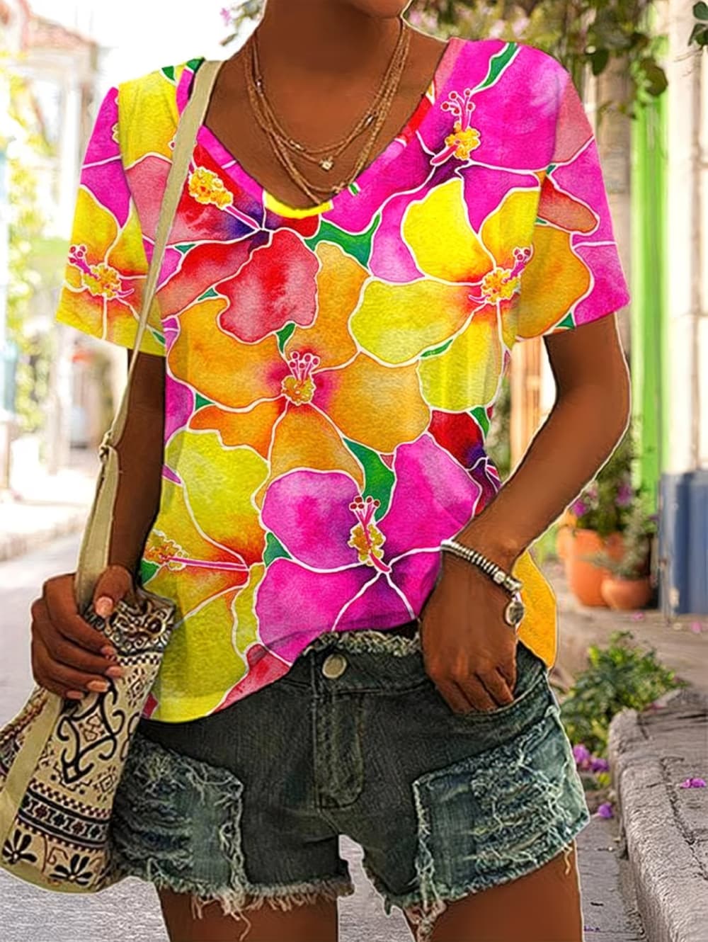 Letnia damska koszulka z kwiat – Vintage Hawaiian Floral Shirt recenzja i cena