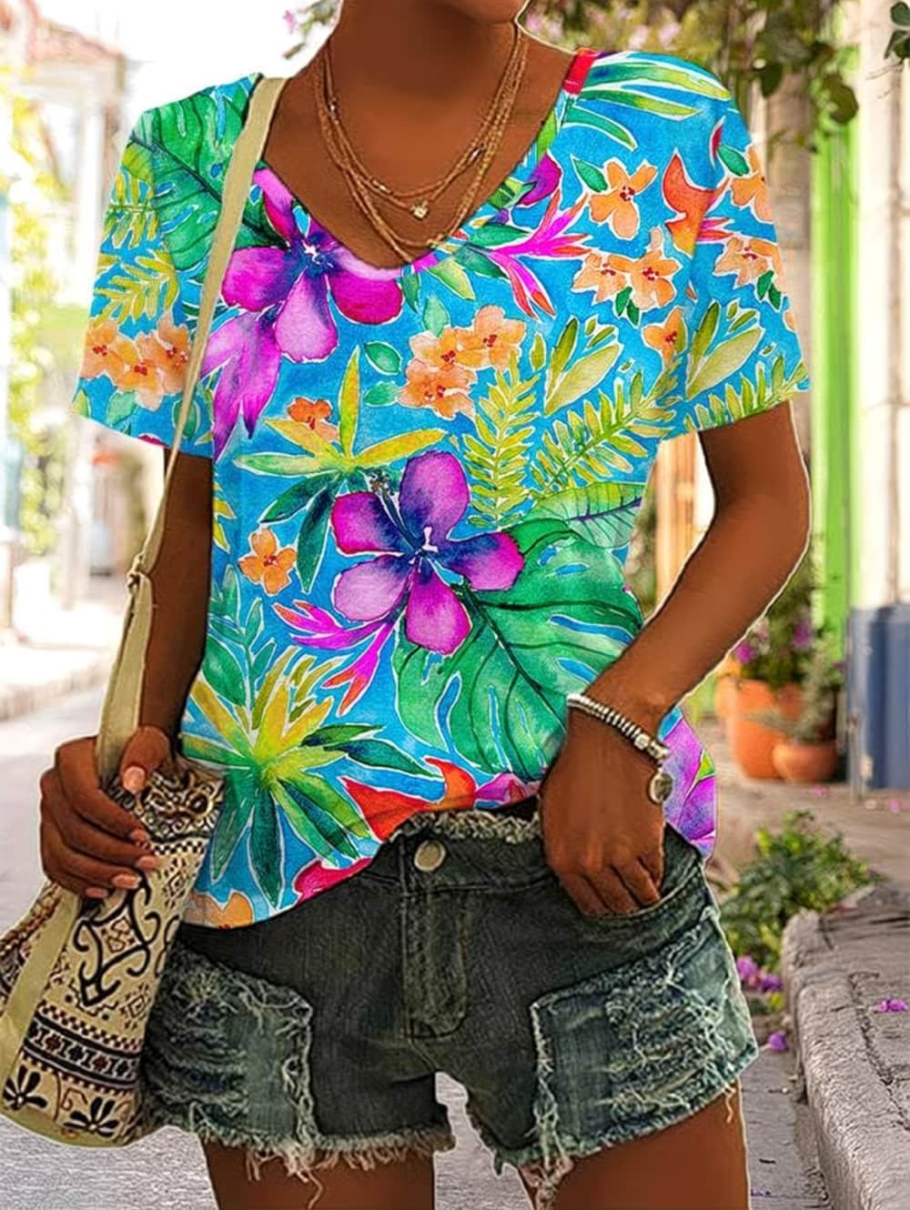 Letnia damska koszulka z kwiat – Vintage Hawaiian Floral Shirt recenzja i cena