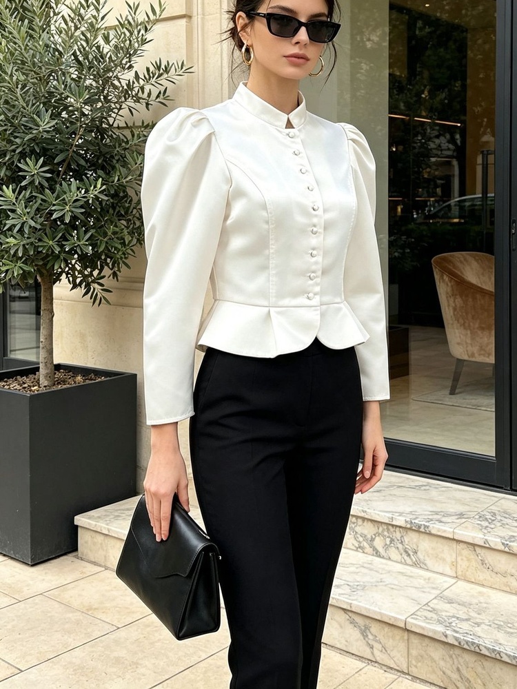 Bluzka Tossy z peplumem, długi – Mandarin Collar Formal Shirt Slim Fit recenzja i cena