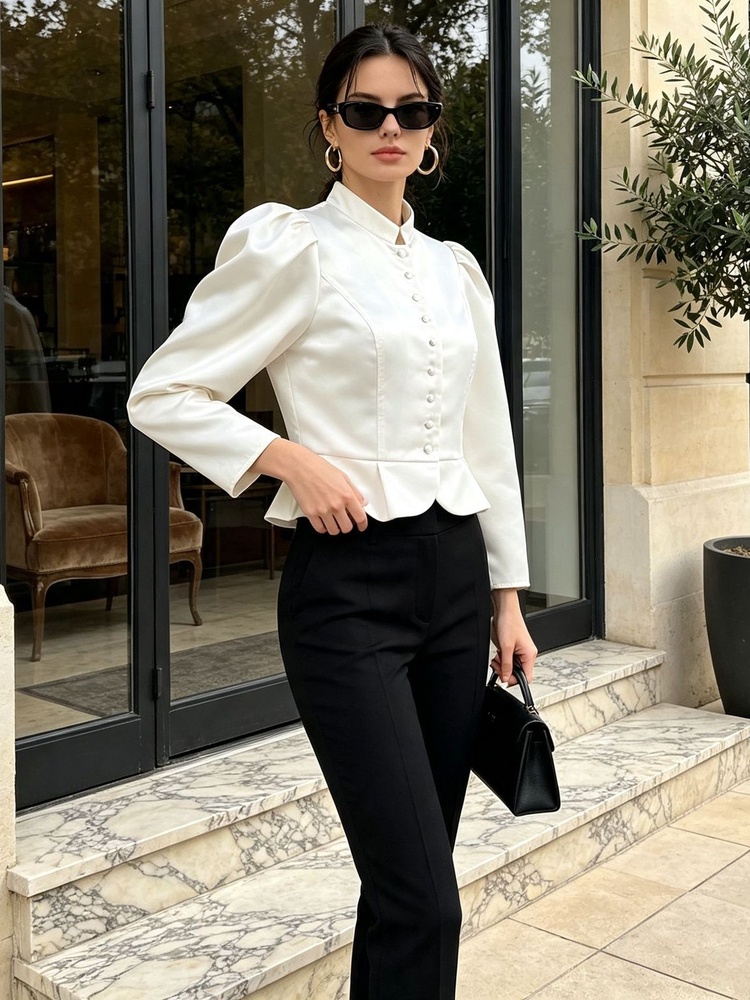 Bluzka Tossy z peplumem, długi – Mandarin Collar Formal Shirt Slim Fit recenzja i cena