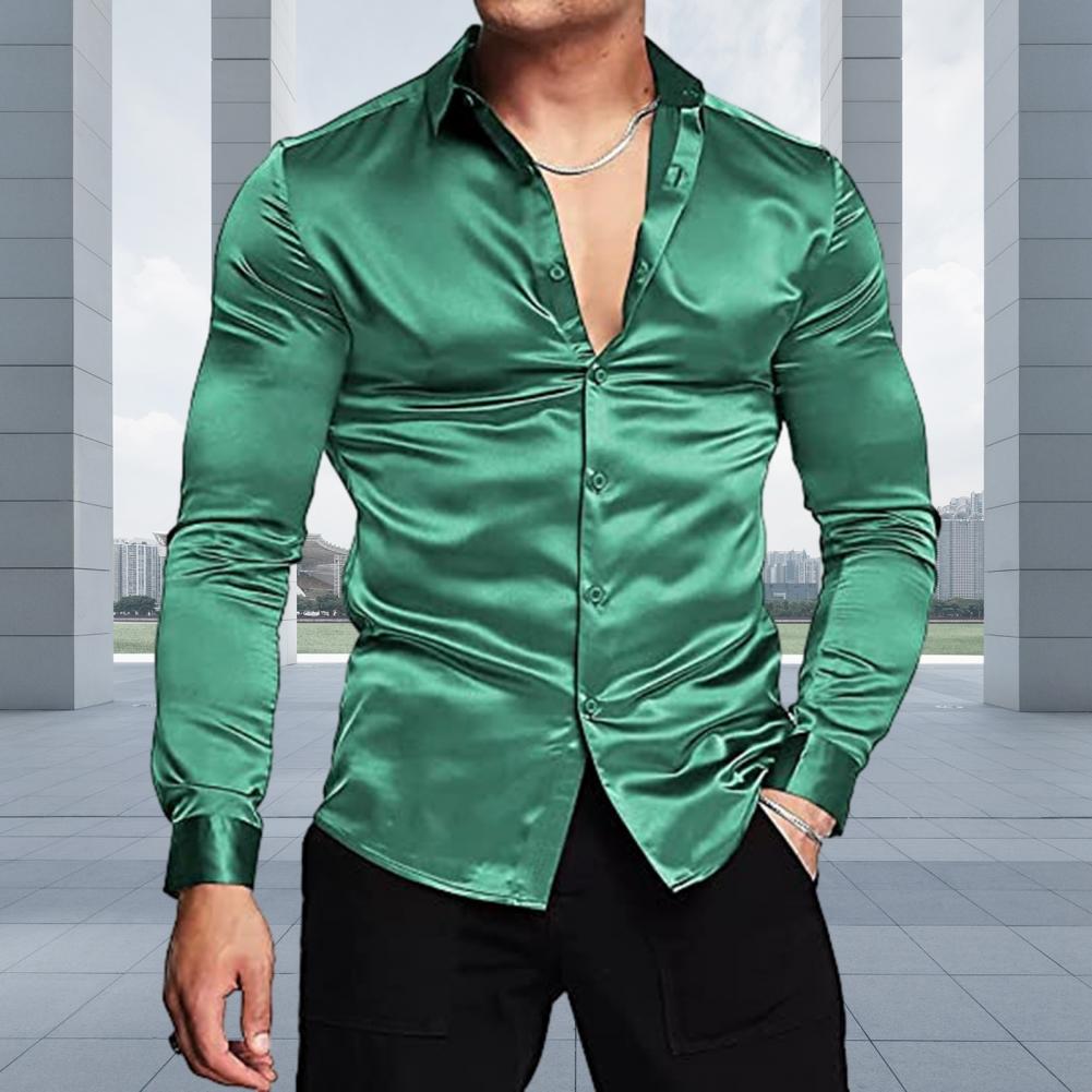 Stylowa męska koszula z połysk – Mens Satin Silk Dress Shirt recenzja i cena